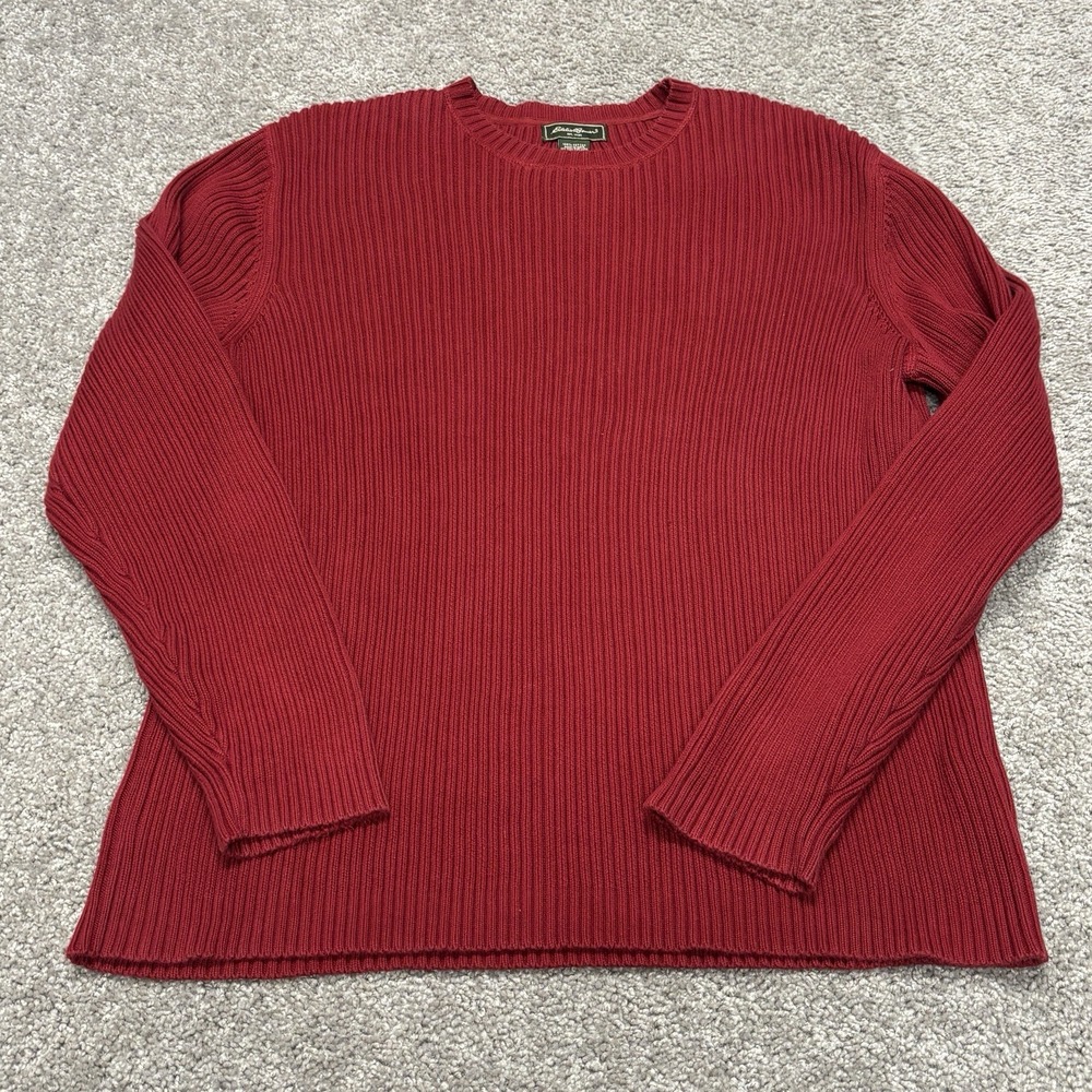 Vtg Eddie Bauer Cotton Ribbed Knit Deep Red Sweater Mens0‎ XL Tall Heavy